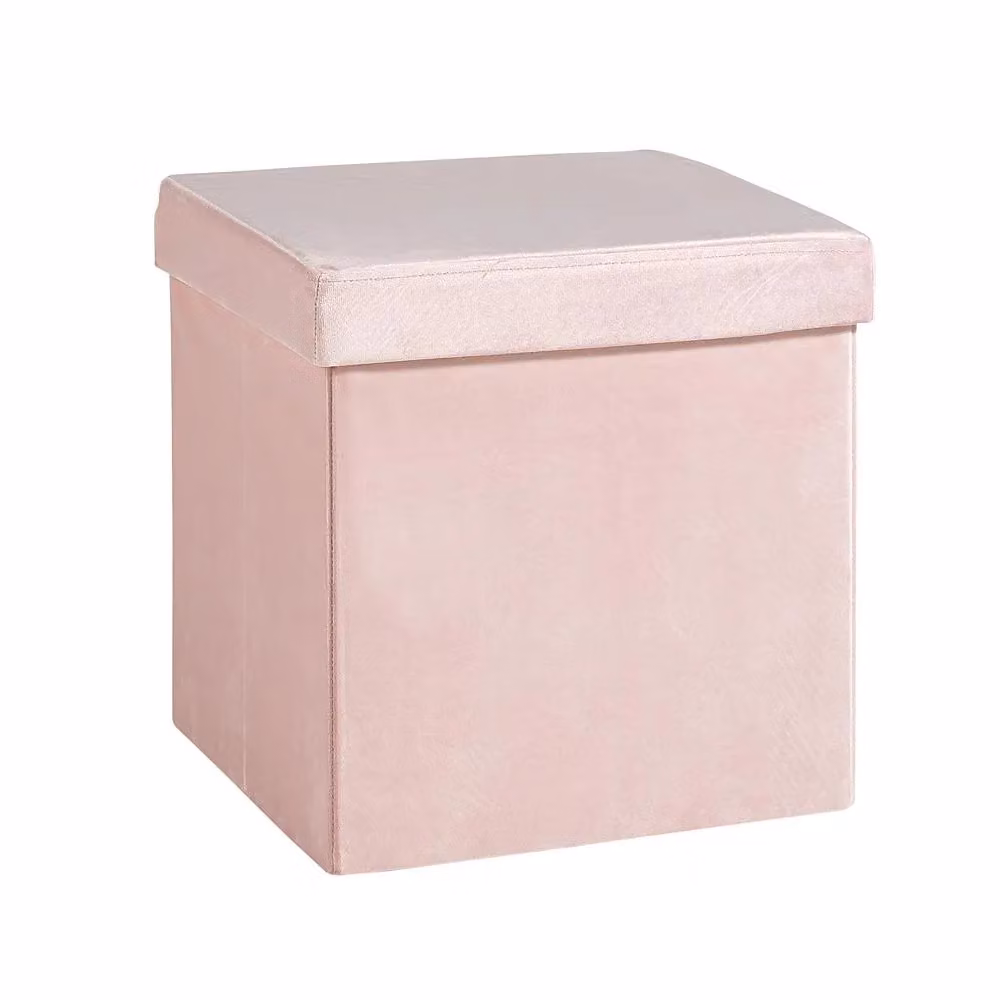 Home Source Velvet Fabric Folding Ottoman Storage Cube in Pink, W/D/H: 38 x 38 x 38 cm – 2