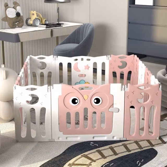 Livingandhome Foldable and Configurable Baby Playpen Toddler Activity Center, Pink, Width: 143 cm