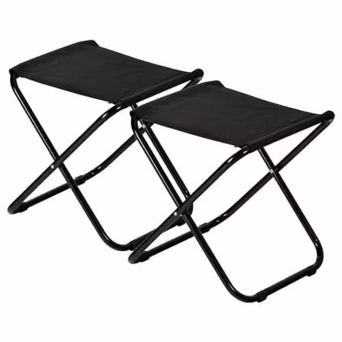 Harbour Housewares Pack of 2 Black Canvas Folding Stools with Powder Coated Steel Frame – 1