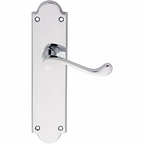 Loops Pair Victorian Scroll Handle on Latch Backplate, Polished Chrome, W: 20.5 cm, H: 4.9 cm