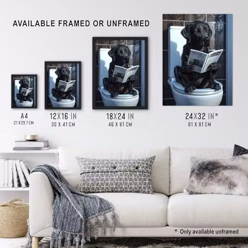 Artery8 Black Labrador Reading on Toilet Funny Dog Lover Framed Wall Art Print, A4 – 3
