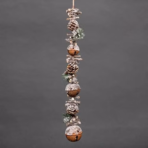 Shatchi 90cm Christmas Garland with Red Jingle Bells, Berries and Pinecones in Brown