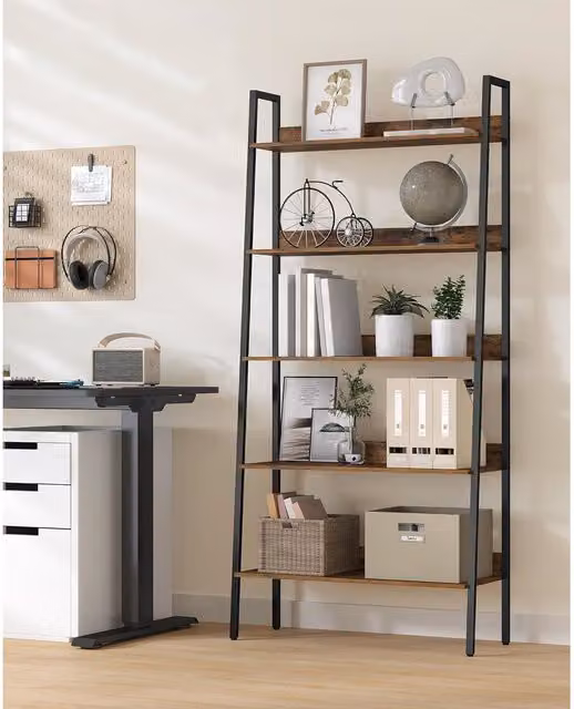 VASAGLE 5 Tier Industrial Narrow Ladder Shelf for Home or Office in Brown