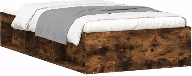 Berkfield Home Modern Bed Frame in Smoked Oak Brown with Side Compartments, W/D/H: 100 x 200 cm – 1