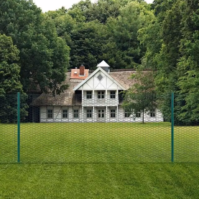 Berkfield Home Green PVC-Coated Steel Wire Mesh Fence with Posts, W: 25 m, H: 0.5 m