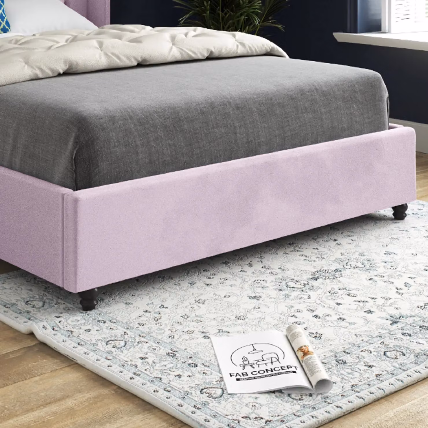 KDMD Volta Straight Winged Upholstered Soft Velvet Bed Frame in Pink, W/D/H: 200 x 189 x 137 cm – 3