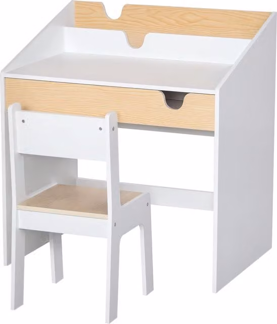 HOMCOM Kids Study Table and Chair Set in White for Ages 3-6 Years