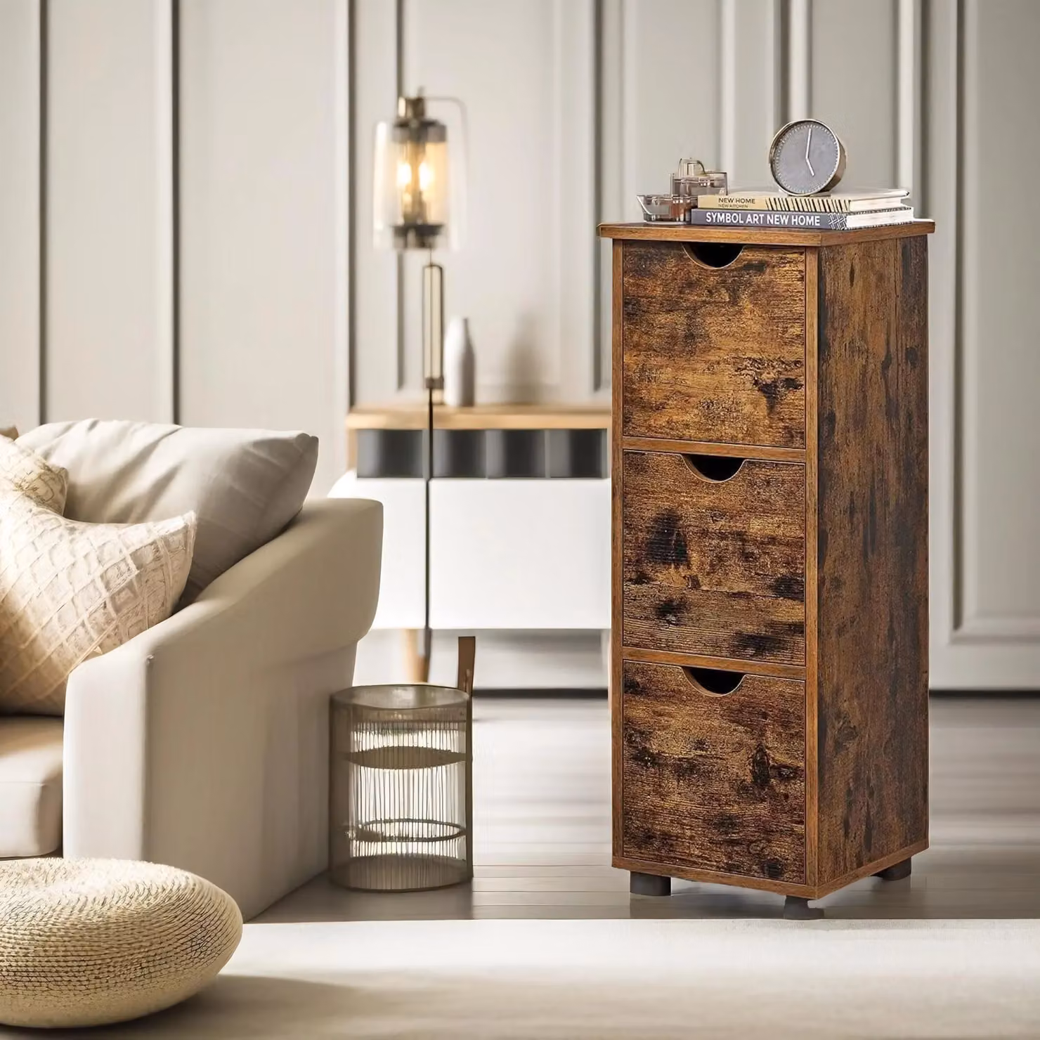 Pirlo Plush Industrial 3 Drawer Storage Unit in Rustic Brown, W/D/H: 80 x 30 x 30 cm – 2