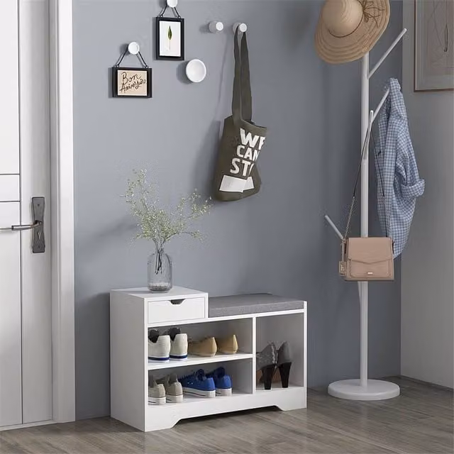 EONLION White Shoe Bench with Drawer and Shelves, Width: 50 cm – 1