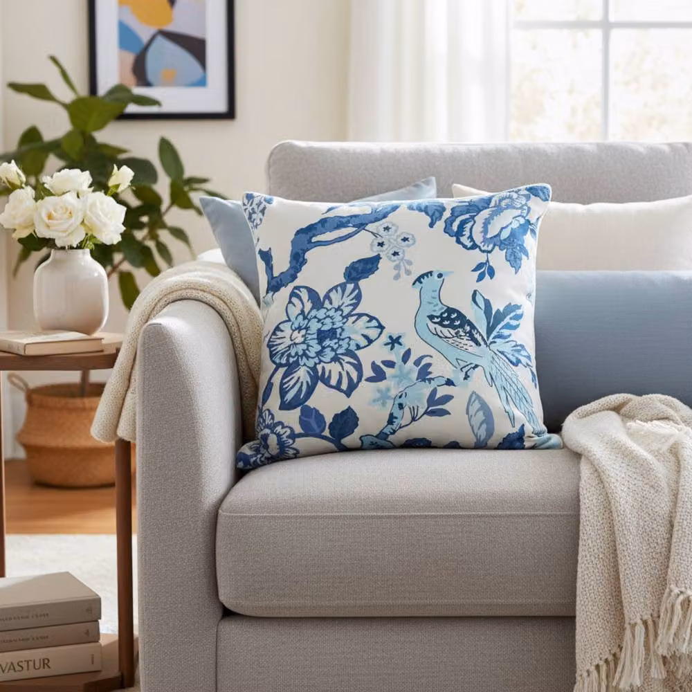 Four Candle Multicolour Floral Printed Cotton Cushion with Removable Washable Cover, W/D/H: 45 x 45 x 45 cm – 2