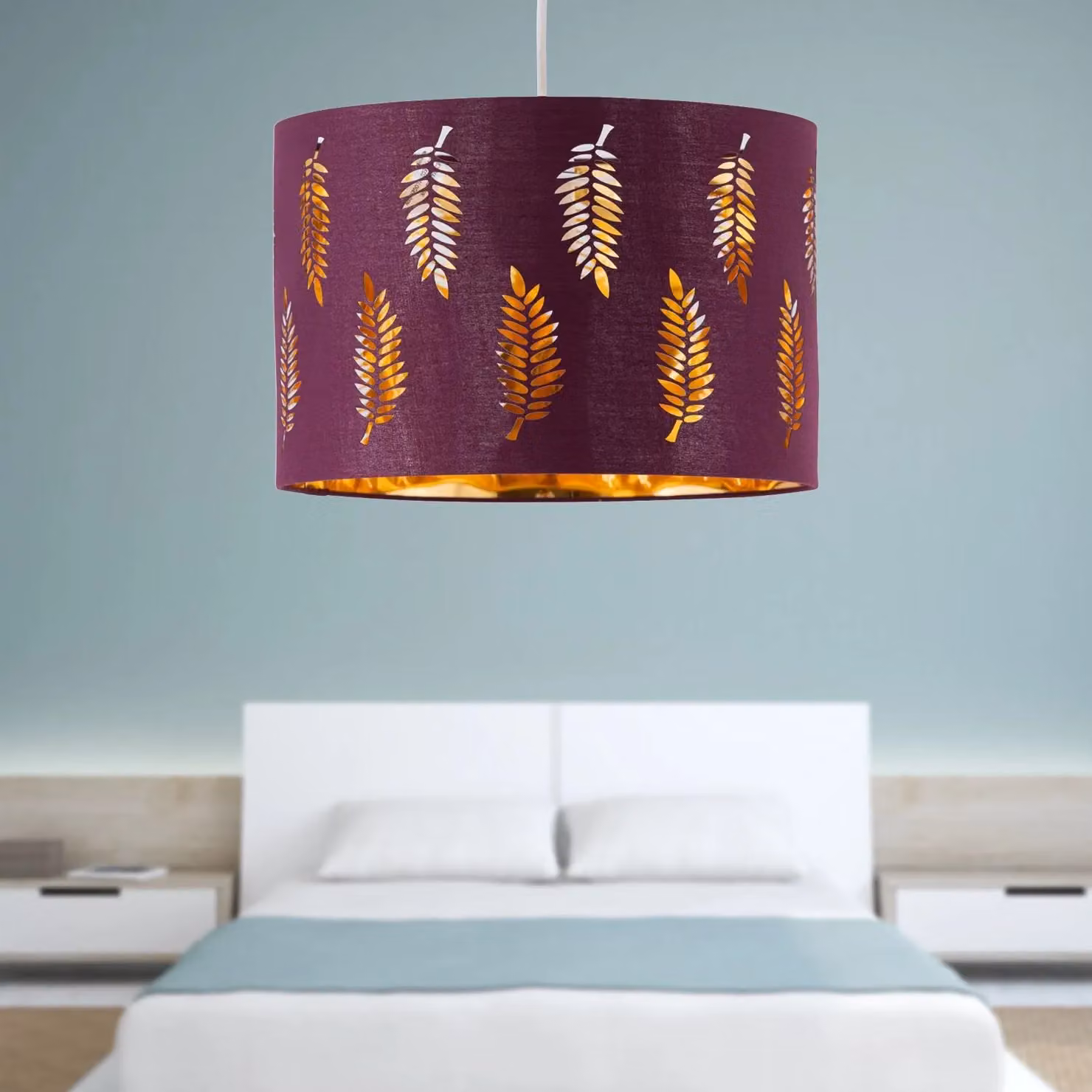 First Choice Lighting Fern Easy Fit Pendant Lightshade in Red and Gold/Brass, Diameter: 25 cm – 3