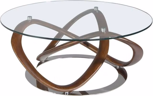 Angel Cerda Walnut Round Coffee Table with Tempered Glass in Brown – 1
