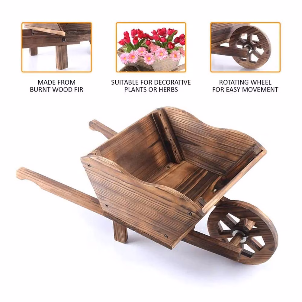 Nordara 2-Piece Natural Wooden Garden Wheelbarrow Planter Tubs in Brown – 3