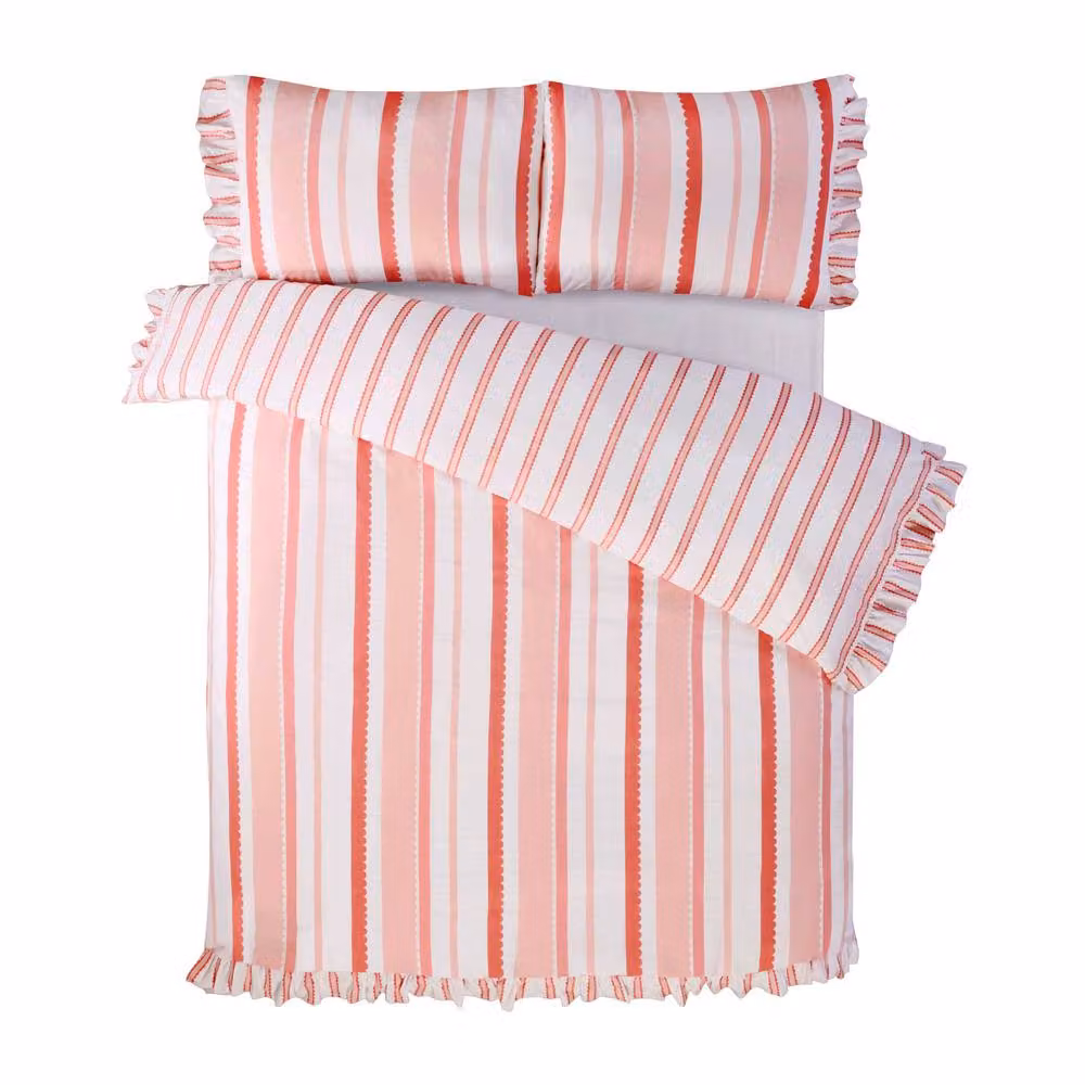Rapport Home Maya Striped Reversible Polycotton Duvet Cover and Pillowcase Set in Pink, W/D/H: 135 x 200 cm and 50 x 75 cm – 2