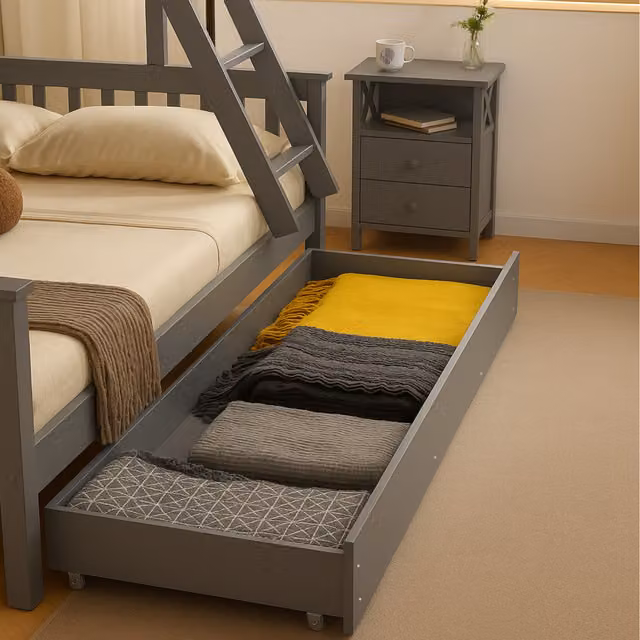 Mission TM Max Large Wooden Under Bed Storage Drawer in Grey and White