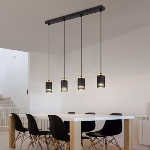 Netlighting Korben Bar Pendant Ceiling Light in Black and Gold, 4x GU10 Sockets, W/D/H: 60 x 6 x 60 cm, Height Adjustable up to 120 cm – 3