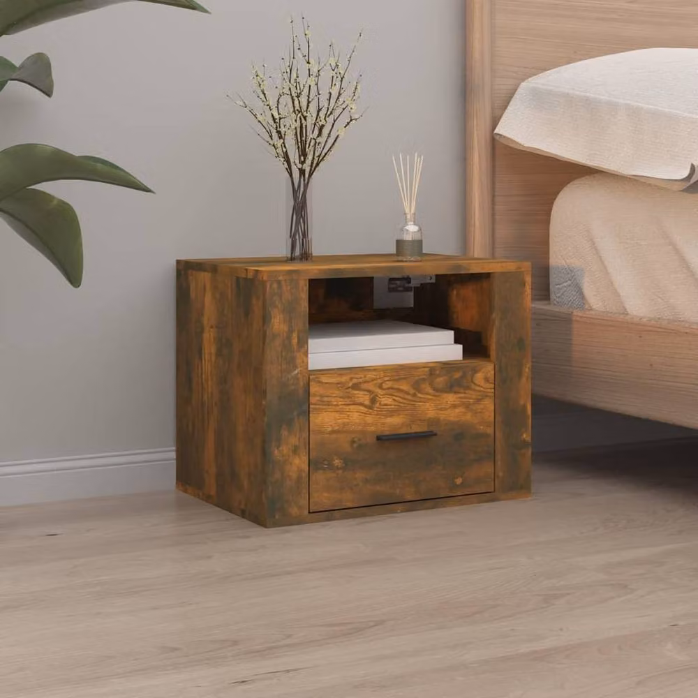 Berkfield Home Wall-mounted Bedside Cabinet in Smoked Oak Brown, W: 50 cm, D: 36 cm, H: 40 cm – 2