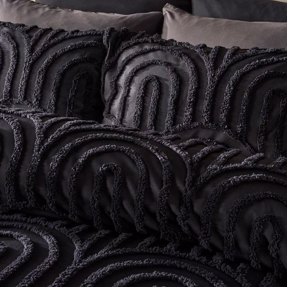 OHS Tufted Arches Double Bedding Set with Duvet Cover and Pillowcase in Black, 140 x 200 cm – 2