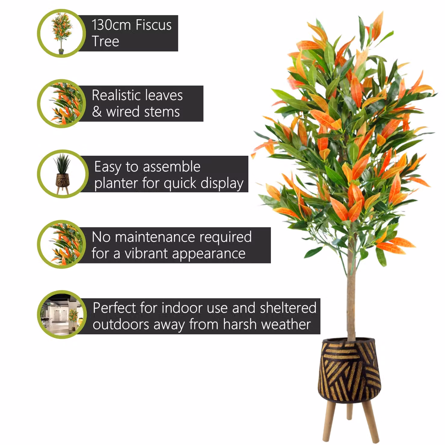 Pegdev 130cm Artificial Red and Green Ficus Tree with Rustic Planter – 2