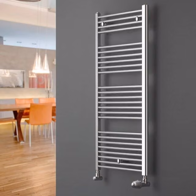 Bathroom Kingdom Chromo Straight Wall Mounted Heated Towel Rail, Silver, H: 91.6 cm, W: 45 cm