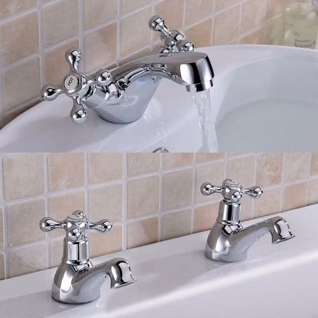 Nes Home Chrome Trafford Victorian Bath Taps and Basin Mono Mixer Tap Set in Silver – 1