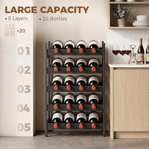 HOMCOM 5-Tier Industrial Freestanding Wine Rack in Black, 20-Bottle Capacity – 3