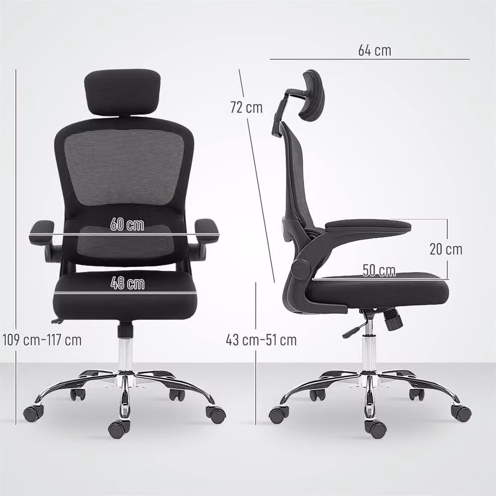 EONLION Black Ergonomic Fabric Office Chair with Headrest and Armrests – 2
