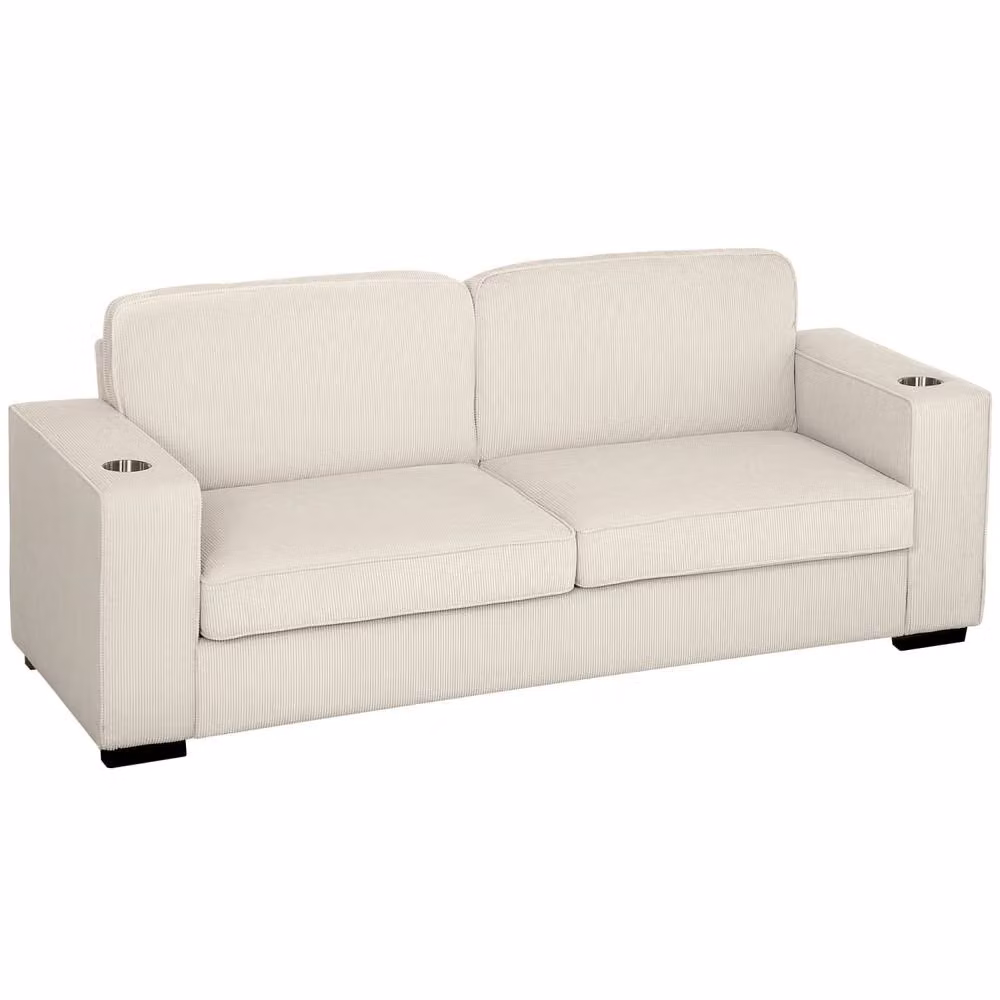 Wyld Haus Tocomo 3 Seater Sofa in Beige Corduroy with Cup Holders – 2