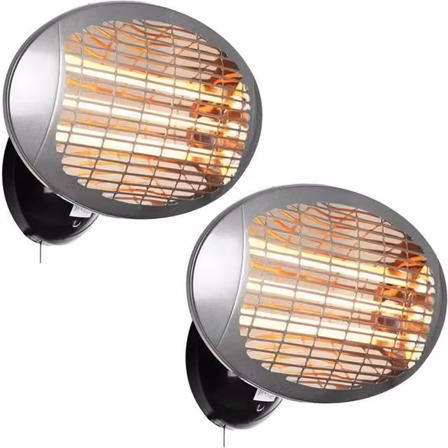 Heatlab 2kW Quartz Bulb Wall Mounted Electric Heater in Silver, Pack of 2 – 6