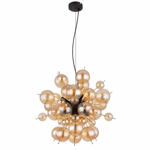 Globo Lighting Udo Globe Pendant Light with Amber Glass Spheres in Black and Gold/Brass, Diameter: 55 cm