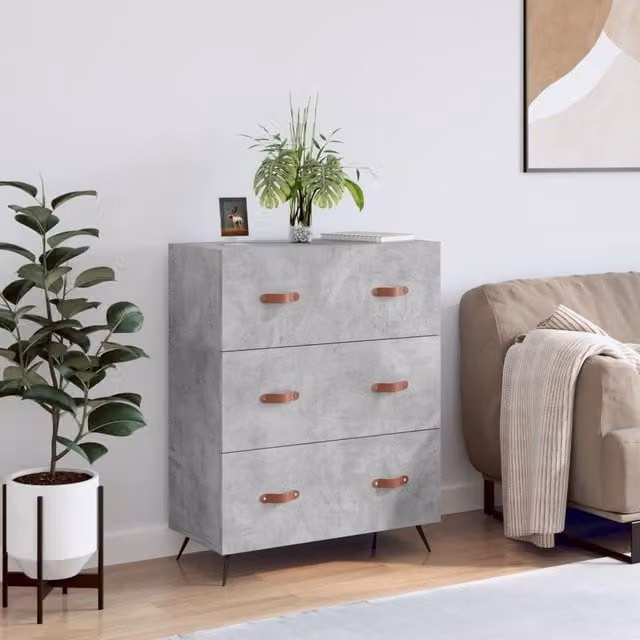 Berkfield Home Chest of Drawers in Concrete Grey, W: 69.5 cm, D: 34 cm, H: 90 cm
