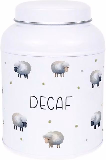 Purely Home Spring Sheep Decaf Storage Canister with Domed Lid, White Metal