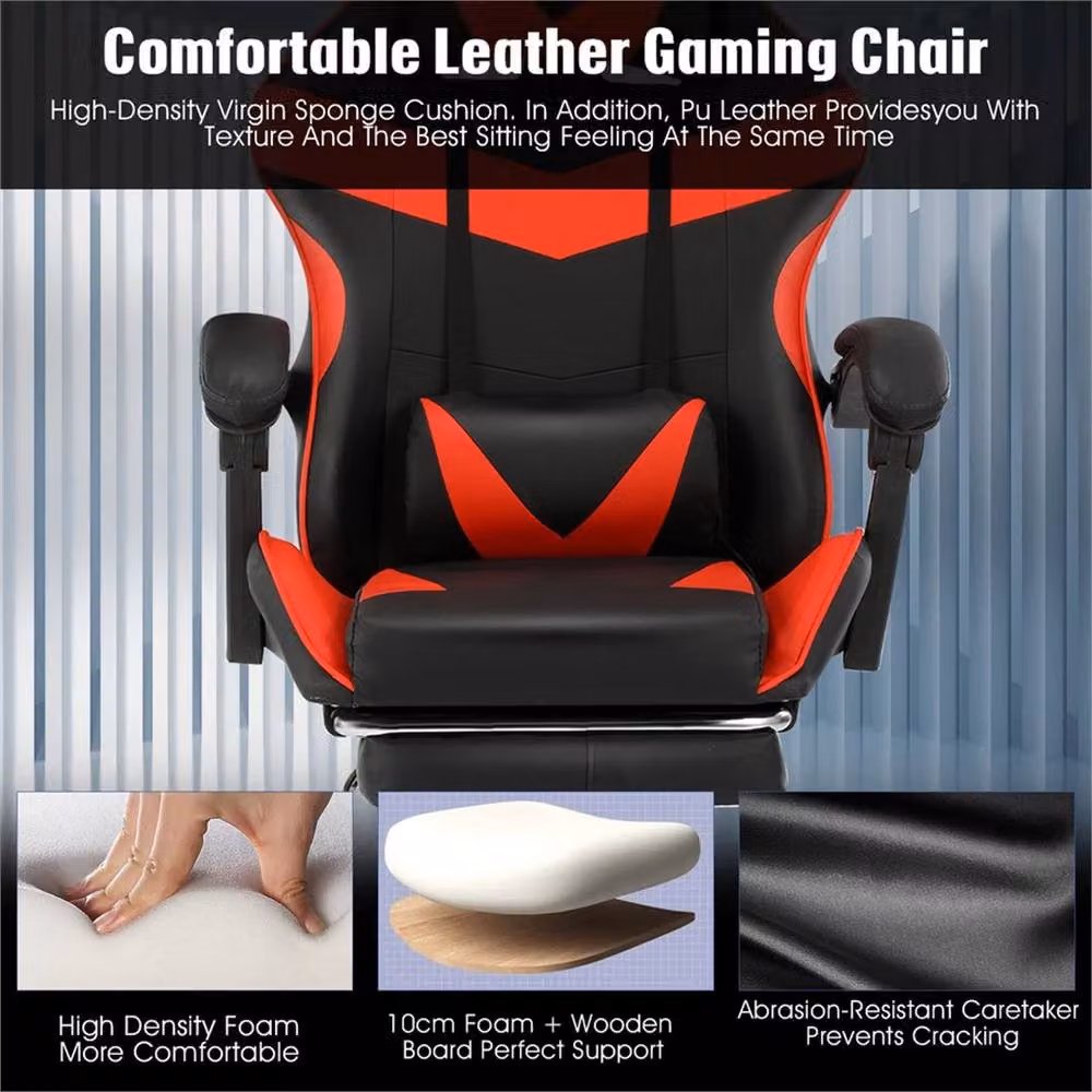 NESTLUNE Ergonomic Swivel Gaming Chair in Black Synthetic Leather with Armrests and Headrest – 4
