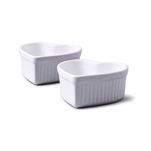 WM Bartleet & Sons Porcelain Heart Shaped Ramekins, Set of 2, White, W/D/H: 9 x 9 x 4 cm