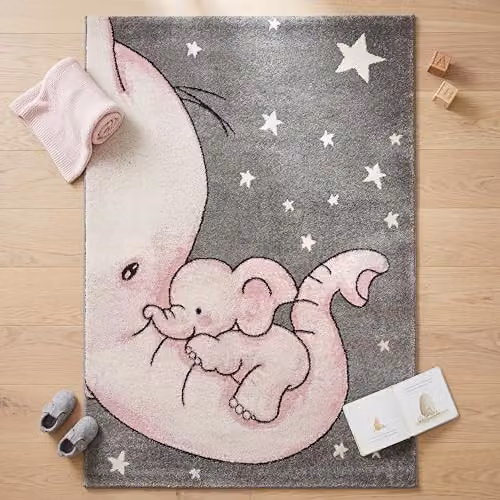 Bravich Pink Baby Elephant Kids Rug, W: 160 cm, D: 230 cm, OEKO-TEX Standard 100 Certified Allergy-Friendly Play Mat – 2