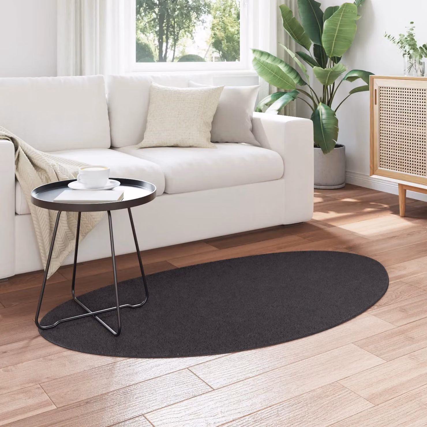Berkfield Home Anthracite and Multicolour Oval Modern Polyester Accent Rug, W: 80 cm x L: 150 cm – 3