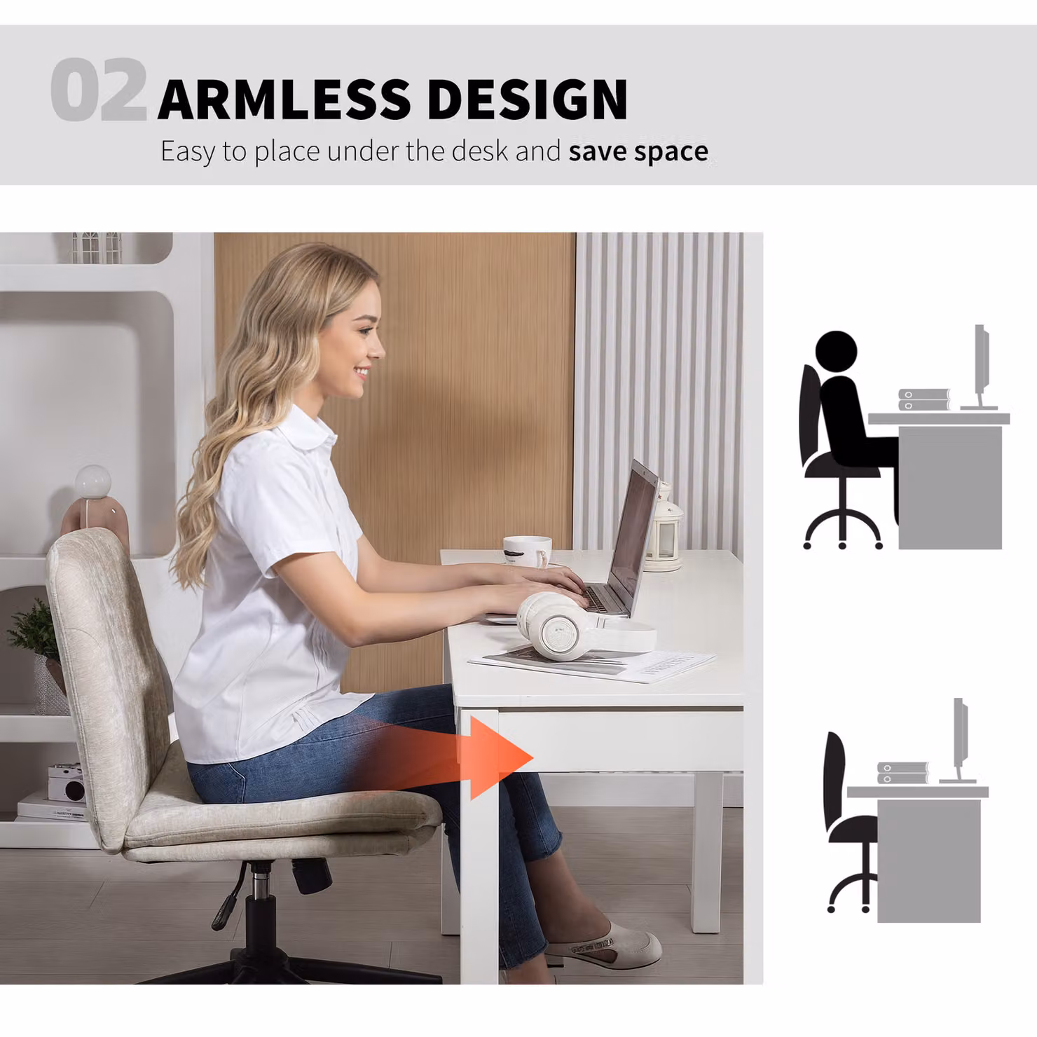 HOMCOM Modern Criss Cross Task Chair with Wheels and 360 Degree Swivel, Beige – 3
