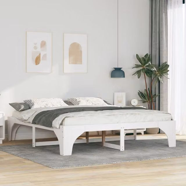 Berkfield Home Floor Bed Frame with Lift Up Storage in White Solid Pine Wood W/D/H: 180 x 200 cm – 1