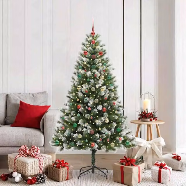 Berkfield Home Artificial Hinged Christmas Tree with Flocked Snow, Green, Height: 180 cm
