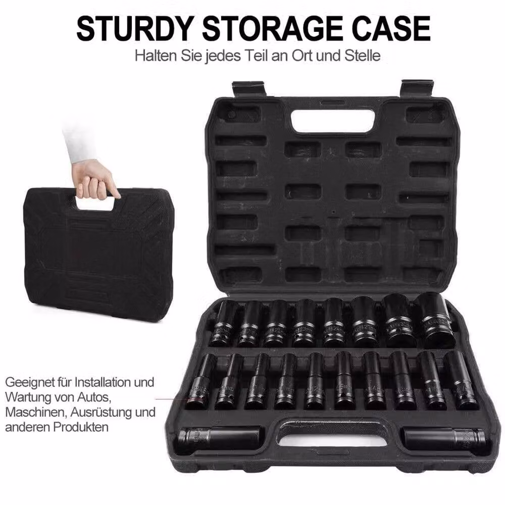 Kelvenix 20-Piece 1/2 Inch Drive Metric Deep Impact Socket Set, 8-32mm, Black Steel – 4