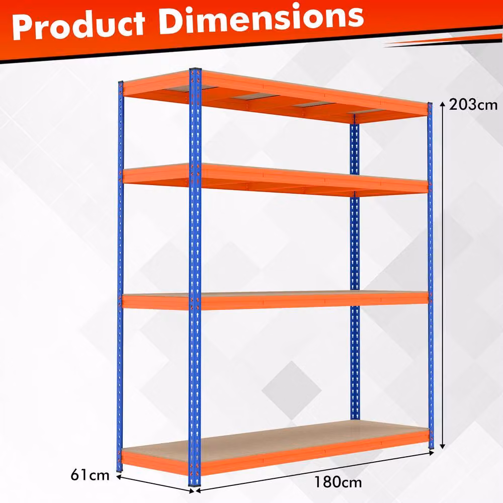 Gymax 4-Tier Heavy Duty Metal and MDF Storage Rack Shelving Unit in Orange – 2