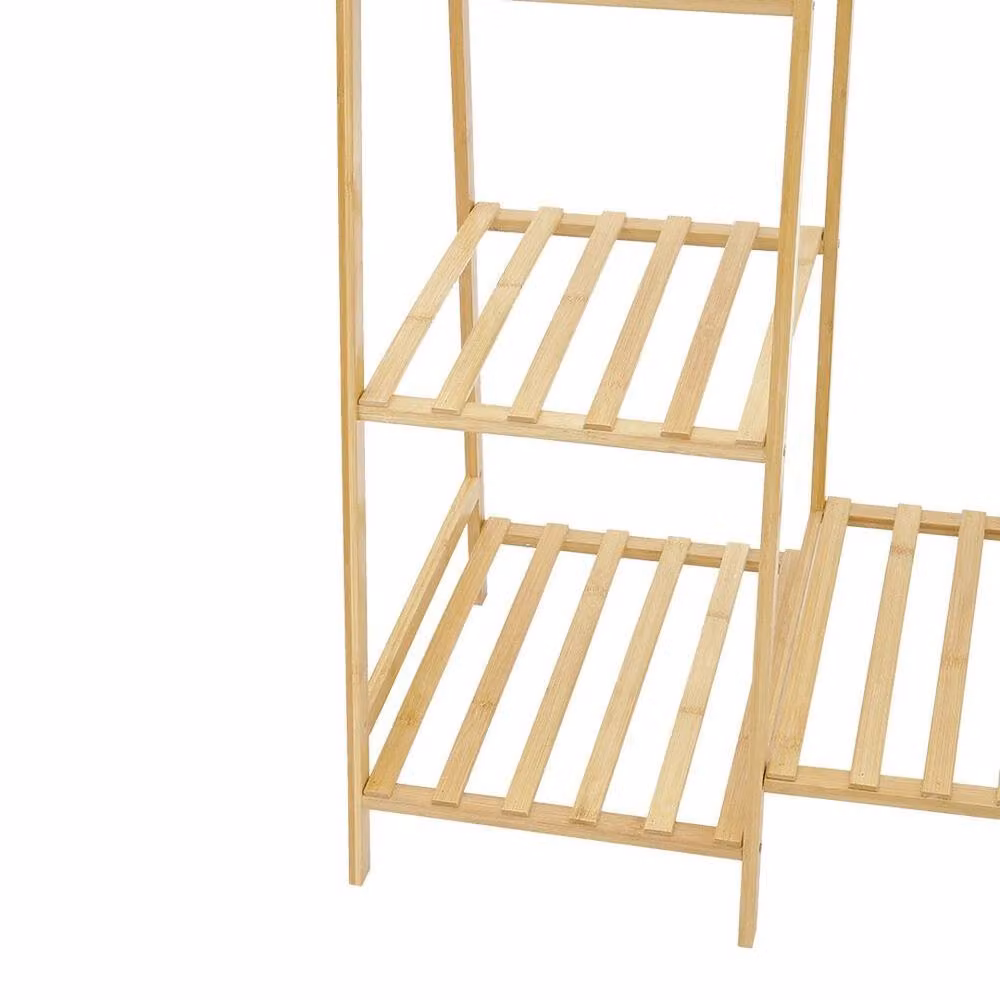 FORGEVIO Large Wooden Clothes Rail Rack Garment Hanging Stand in Brown and Beige, W: 50 cm, H: 140 cm – 2
