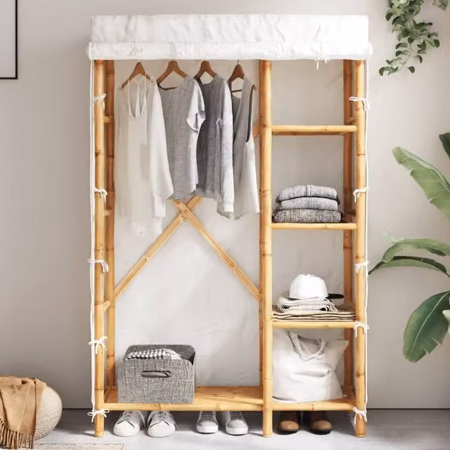 Berkfield Home Bamboo Wardrobe in Brown, W/D/H: 110 x 45 x 170 cm – 1