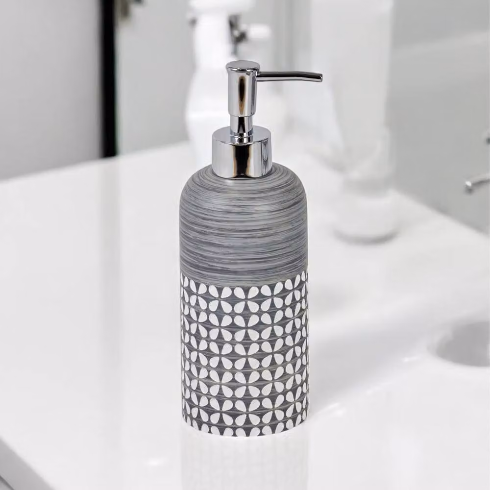 Showerdrape Ravello Bathroom Accessory Set with Soap Dispenser and Tumbler in Grey and White – 2