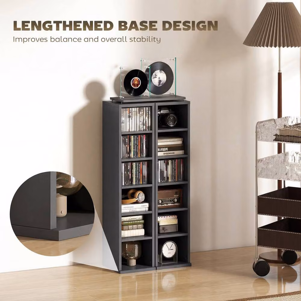 STILVORA Set of 2 Black CD Storage Units with Adjustable Shelves – 8