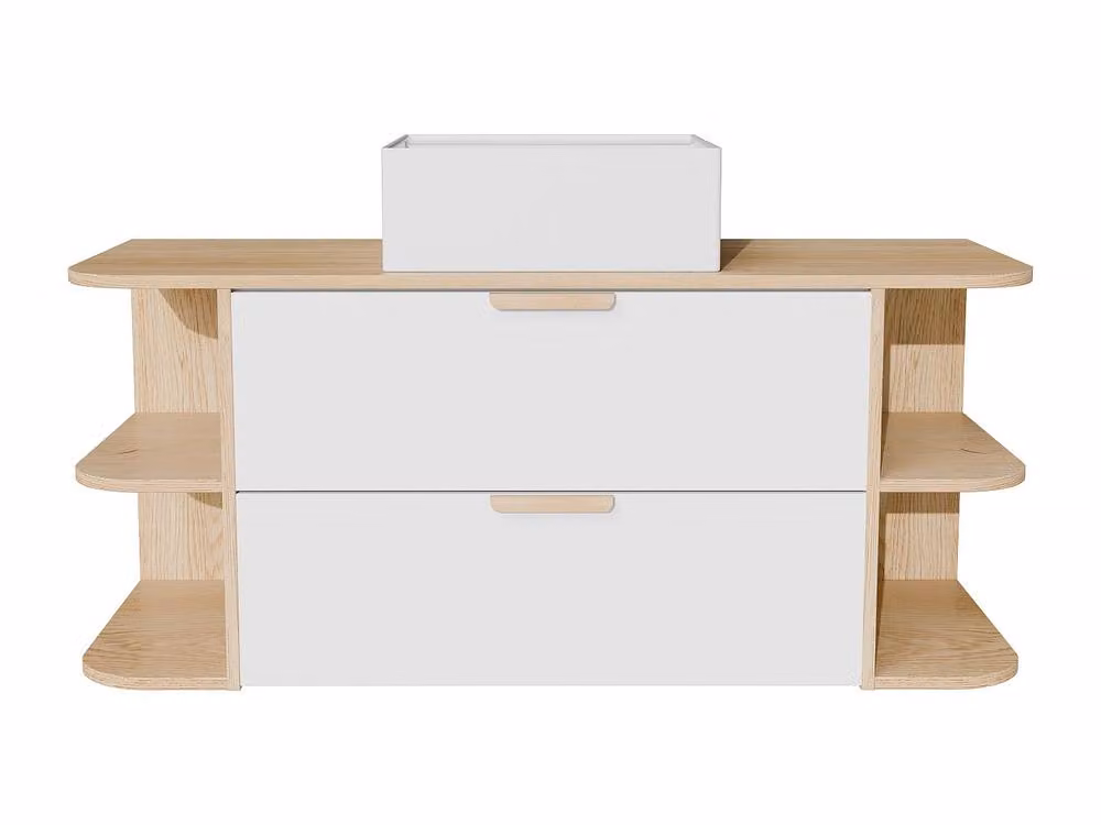 Vente-unique Suspended Bathroom Vanity Unit with Niches and Square Countertop Basin in Light Oak – 2