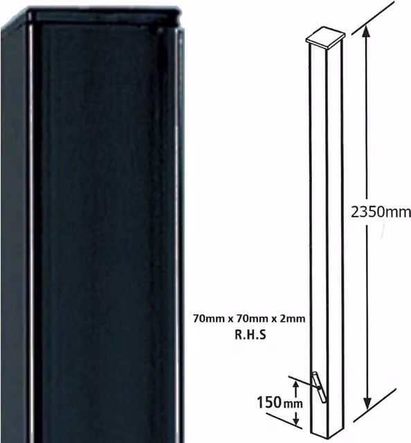Burbage Iron Craft Square Flat Top Concrete-In Blank Post in Black, H 235 cm x W 7 cm x D 7 cm