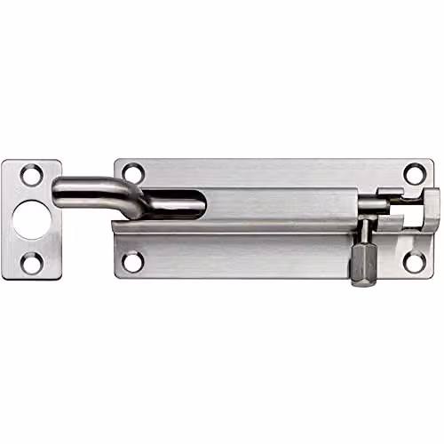 Loops Cranked Barrel Surface Mounted Door Bolt Lock in Satin Stainless Steel Silver, 80 mm – 1