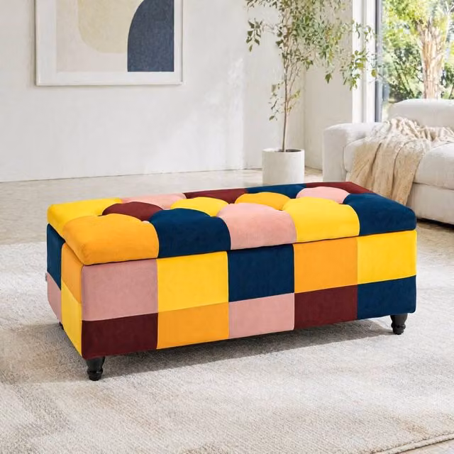STILVORA Multicolour Velvet Storage Ottoman with Rectangular Wood Frame