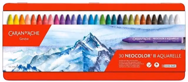 Caran d'Ache Neocolor II Water-Soluble Wax Pastels, 30 Assorted Colours